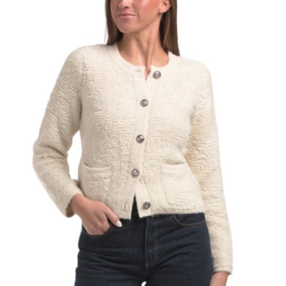 Lucky Brand Tofu Long Sleeve Crew Neck Textured Raglan Cardigan Sweater